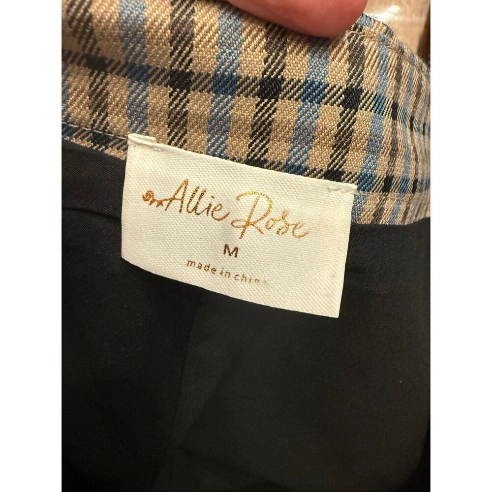 Allie Rose Tan Blue Plaid Pleated Front Lined Academia Mini Skirt Size Medium - Picture 3 of 5